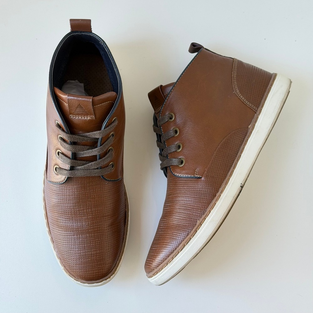 ALDO Chukka Boots Mens 8 Brown Textured Faux Leather Lace Up Casual Mid Shoes‎